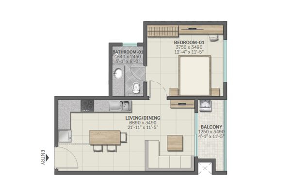 Sobha Neopolis 1 BHK Floor Plan