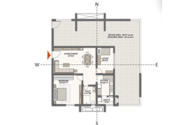 The Prestige City Hyderabad 1 BHK Floor Plan