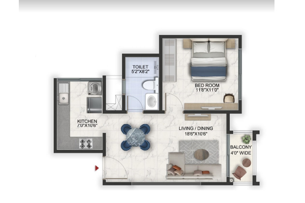 Prestige Lavender Fields 1 BHK Floor Plan