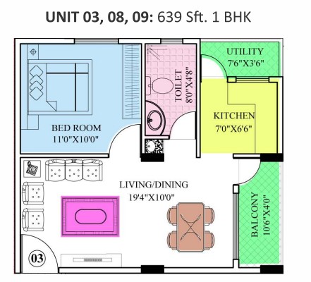 Suncrest Pebbles 1 BHK Floor Plan