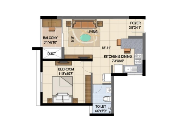 Tvs Emerald Jardin 1 Bhk floorplan