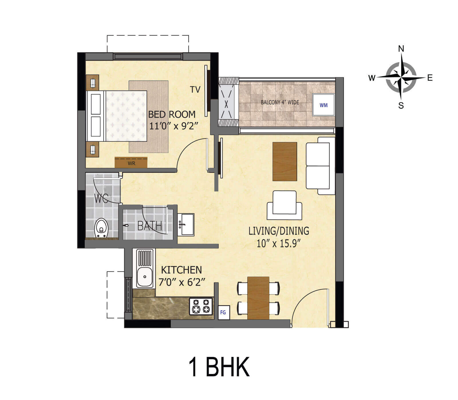 grandeur park 1 bhk floor plan