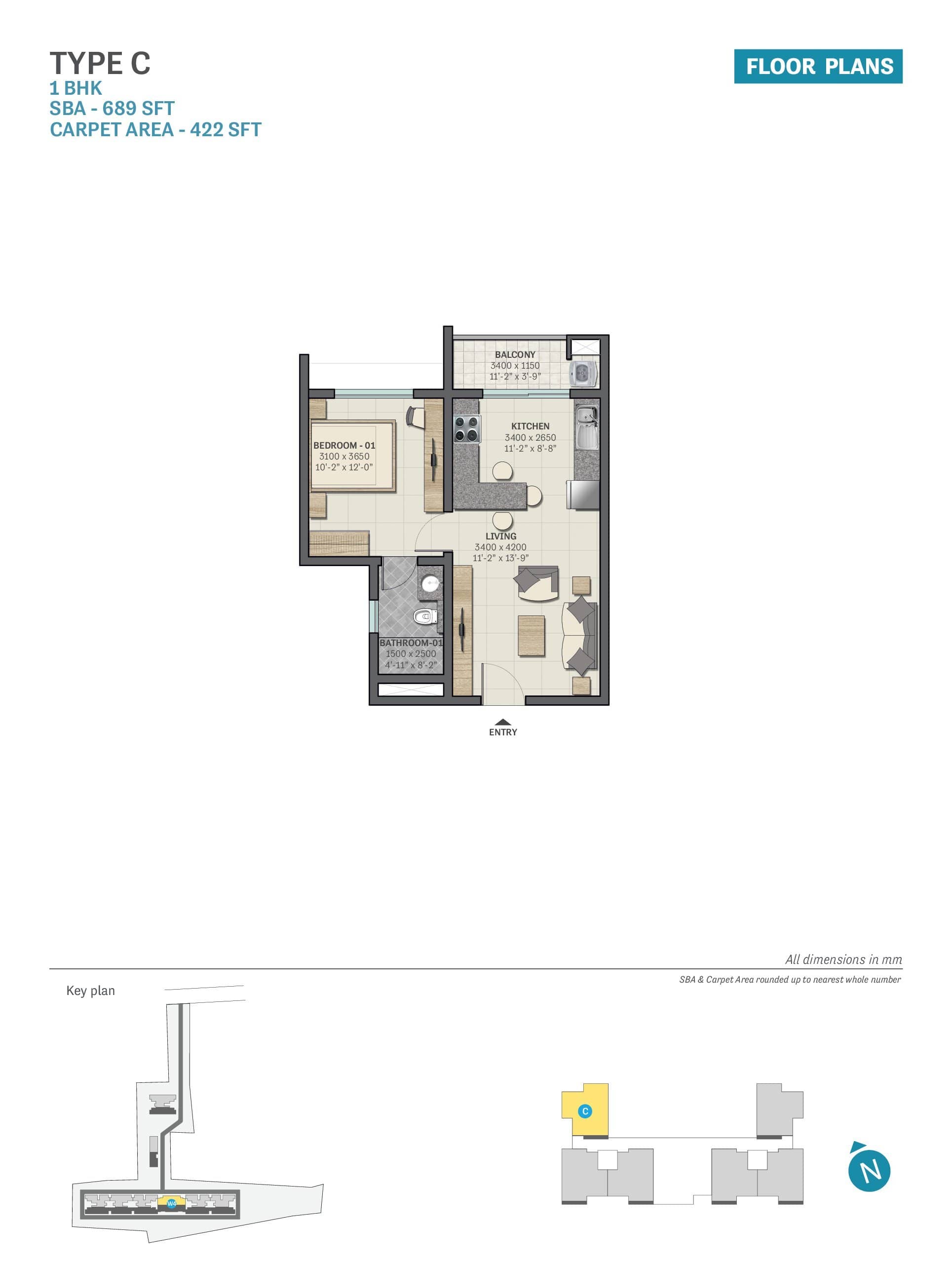 Sobha Sentosa 1 BHK Floor Plan