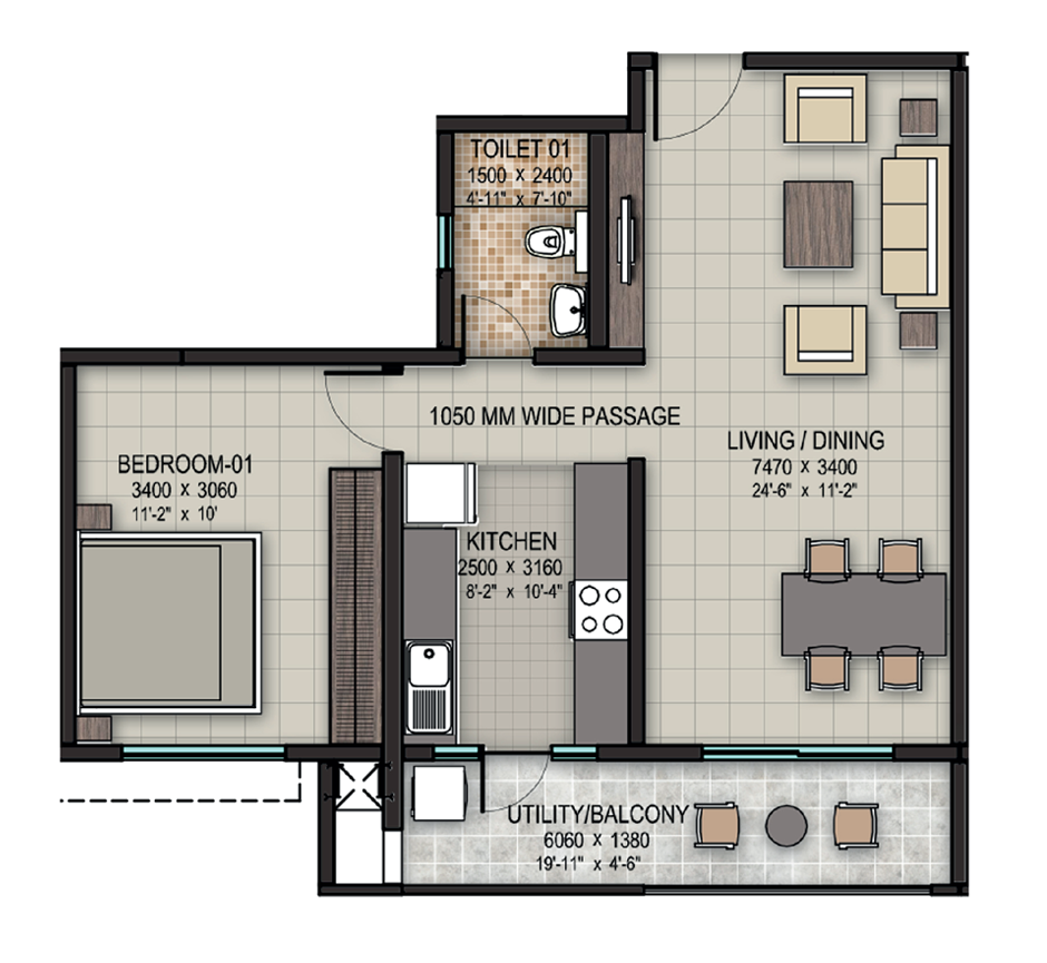 Vaswani Menlo Park 1 BHK Floor Plan