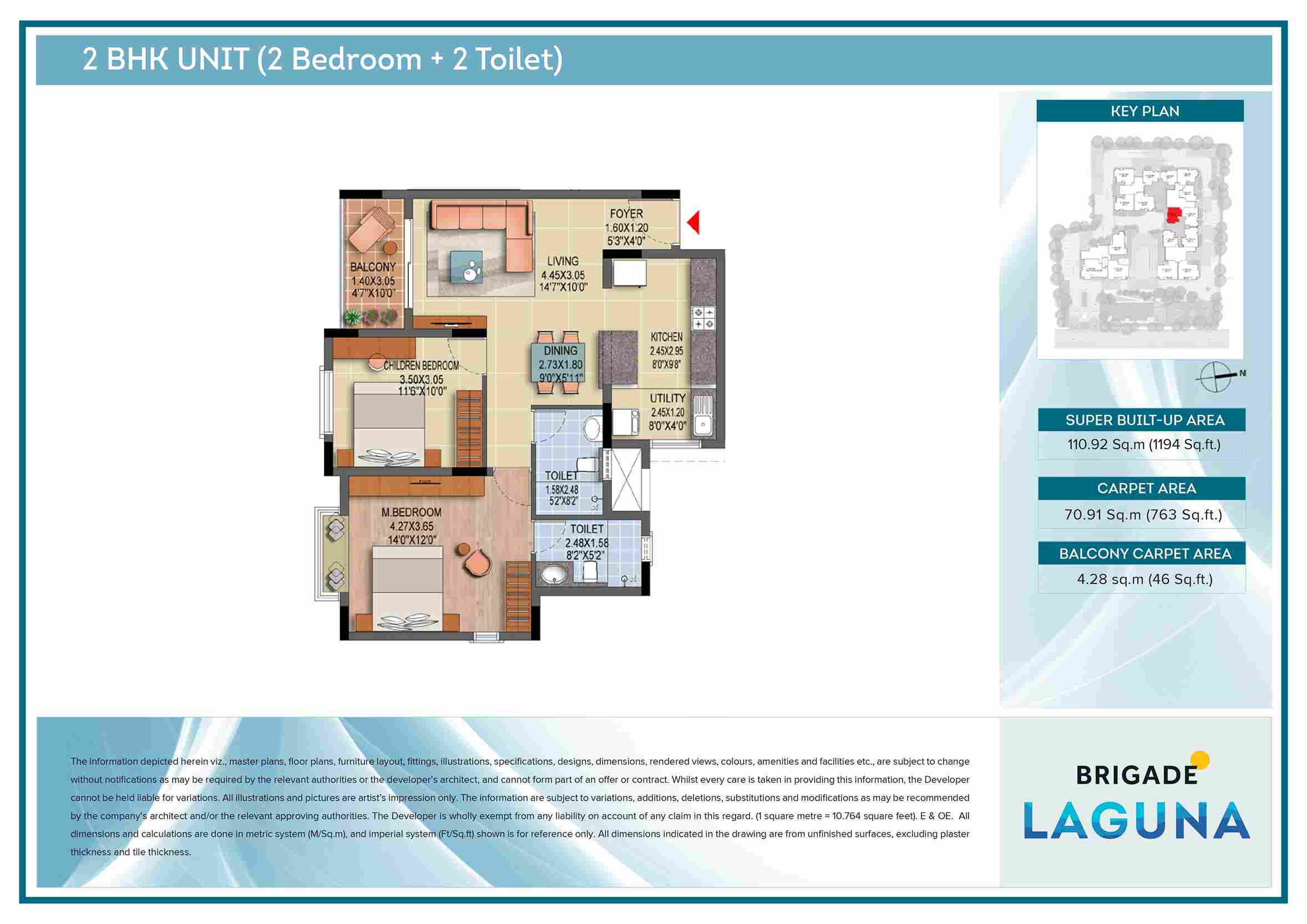 Brigade Laguna 2 BHK Floor Plan