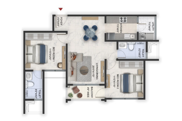 Prestige Lavender Field 2 BHK Floor Plan