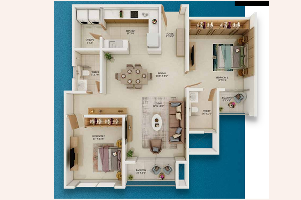 Prestige Somerville 2 BHK Floor Plan