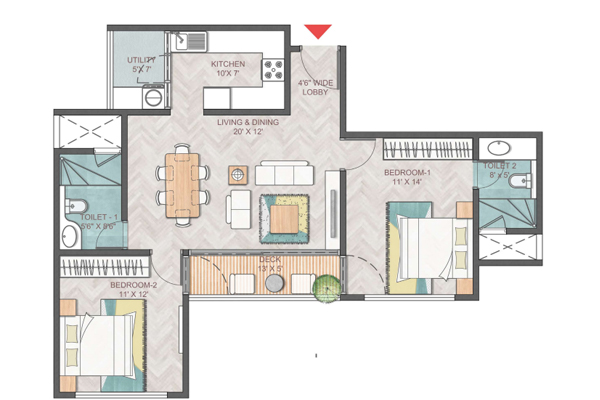 Prestige Park Grove 2 BHK Floor Plan