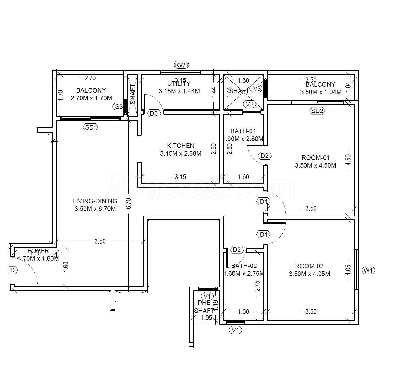 Sobha Victoria Park 2 BHK Floor Plan