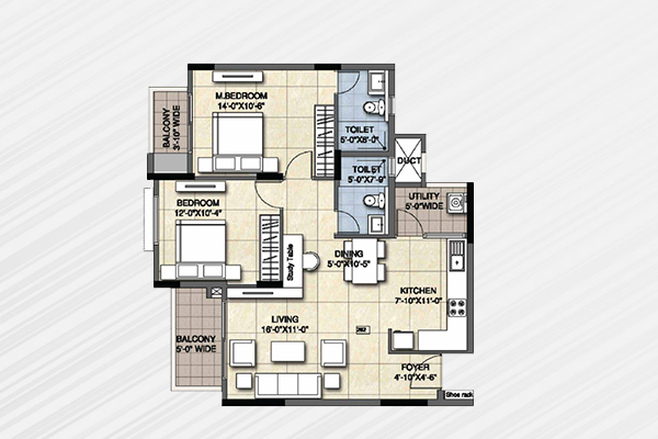 Ajmera Lakeside Paradise 2 BHK Luxe Floor Plan