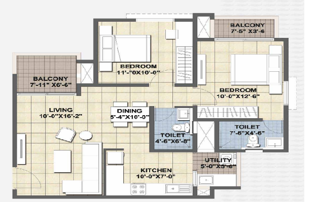 Ajmera Lakeside Paradise 2 BHK Grand Floor Plan