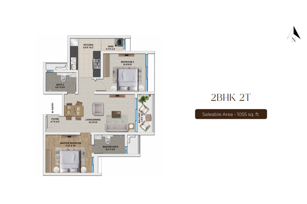 TVS Emerald 2 BHK 2 T Floor Plan