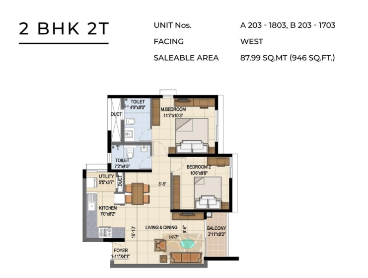 Tvs Emerald Jardin 2 BHK Floor Plan