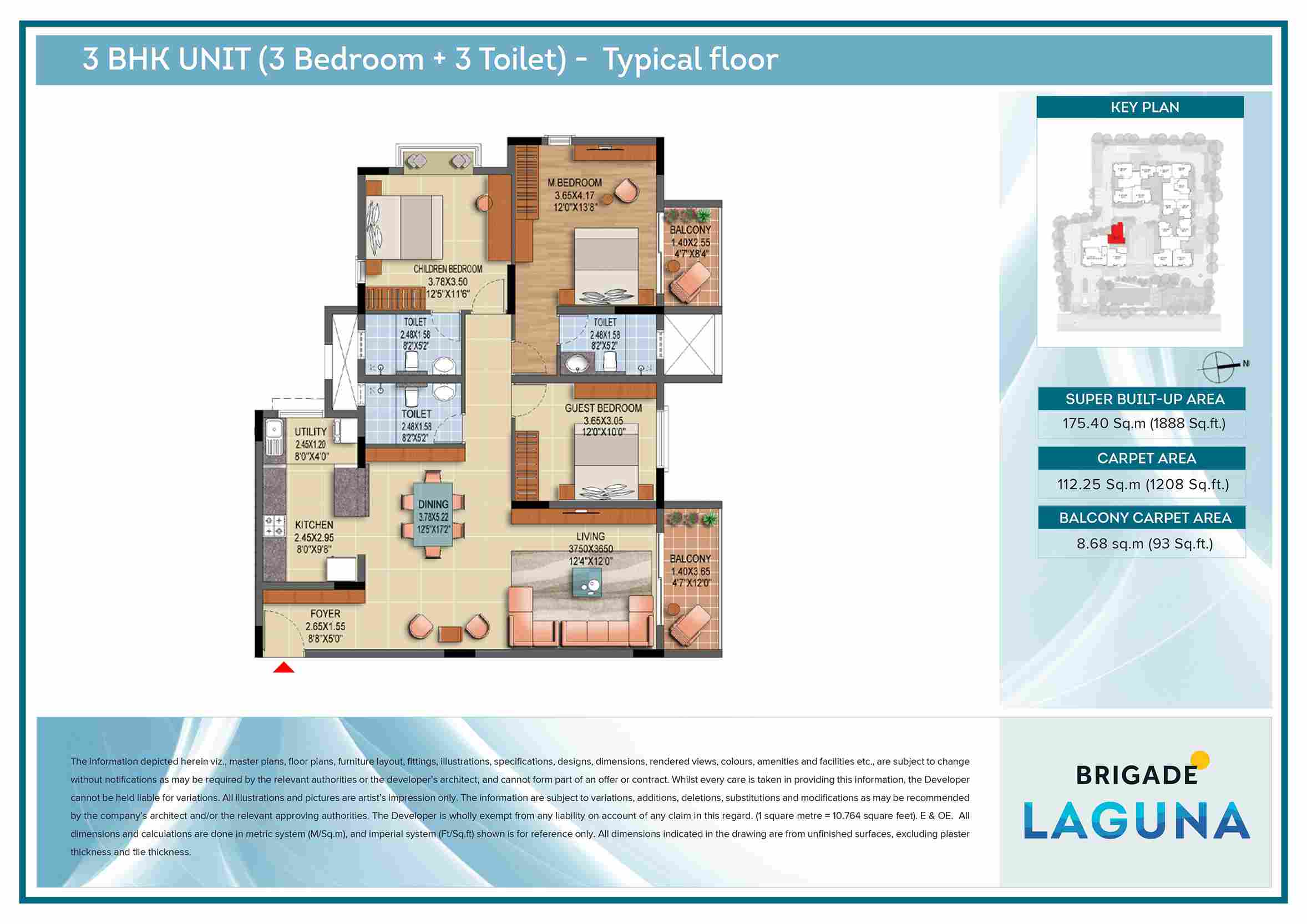 Brigade Laguna 3 BHK Floor Plan