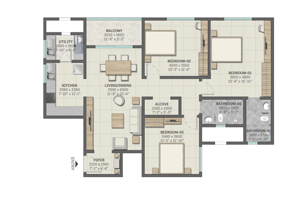 Sobha Neopolis 3 BHK Floor Plan