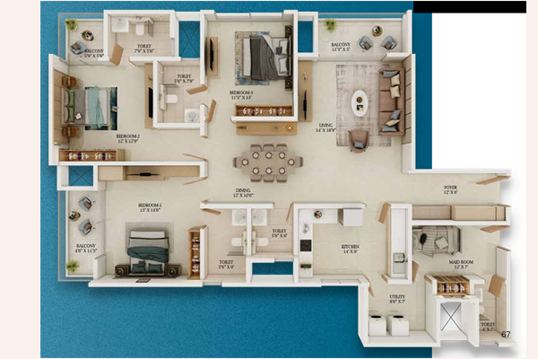 Prestige Somerville 3 BHK Floorplan