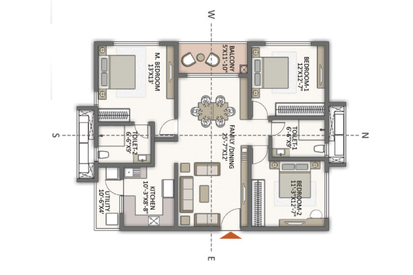 The Prestige City Hyderabad 3 BHK Floor Plan