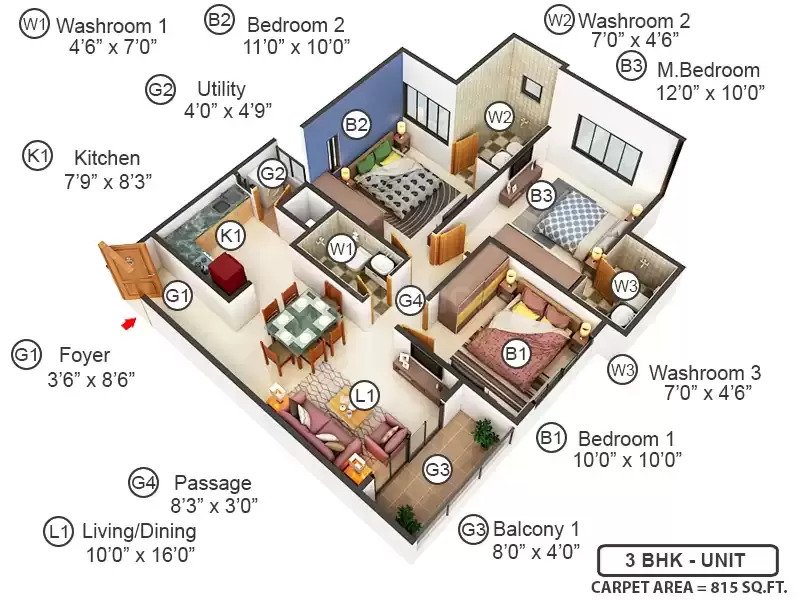 Godrej Green Vistas 3 BHK Floor Plan