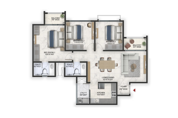 Prestige Lavender Fields 3 Bhk 2 T Floor Plans