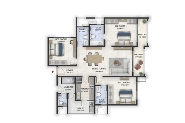 Prestige Lavender Fields 3 Bhk 3 T Floor Plans