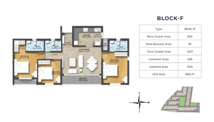 TVS emerald green enclave 3 bhk floor plan