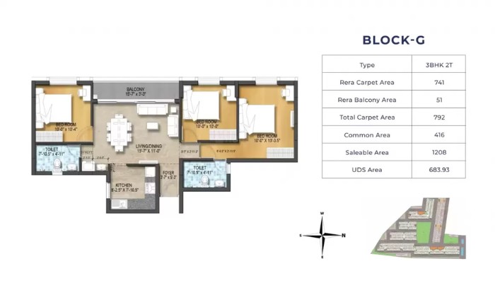 harmony at TVS emerald green enclave 3 bhk  floor plan