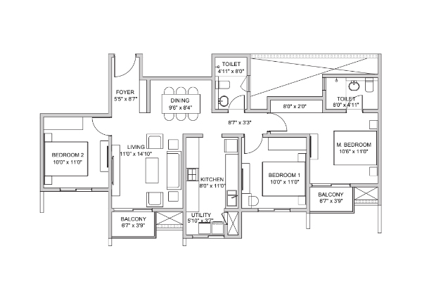 Birla Trimaya 3 BHK Floor Plan