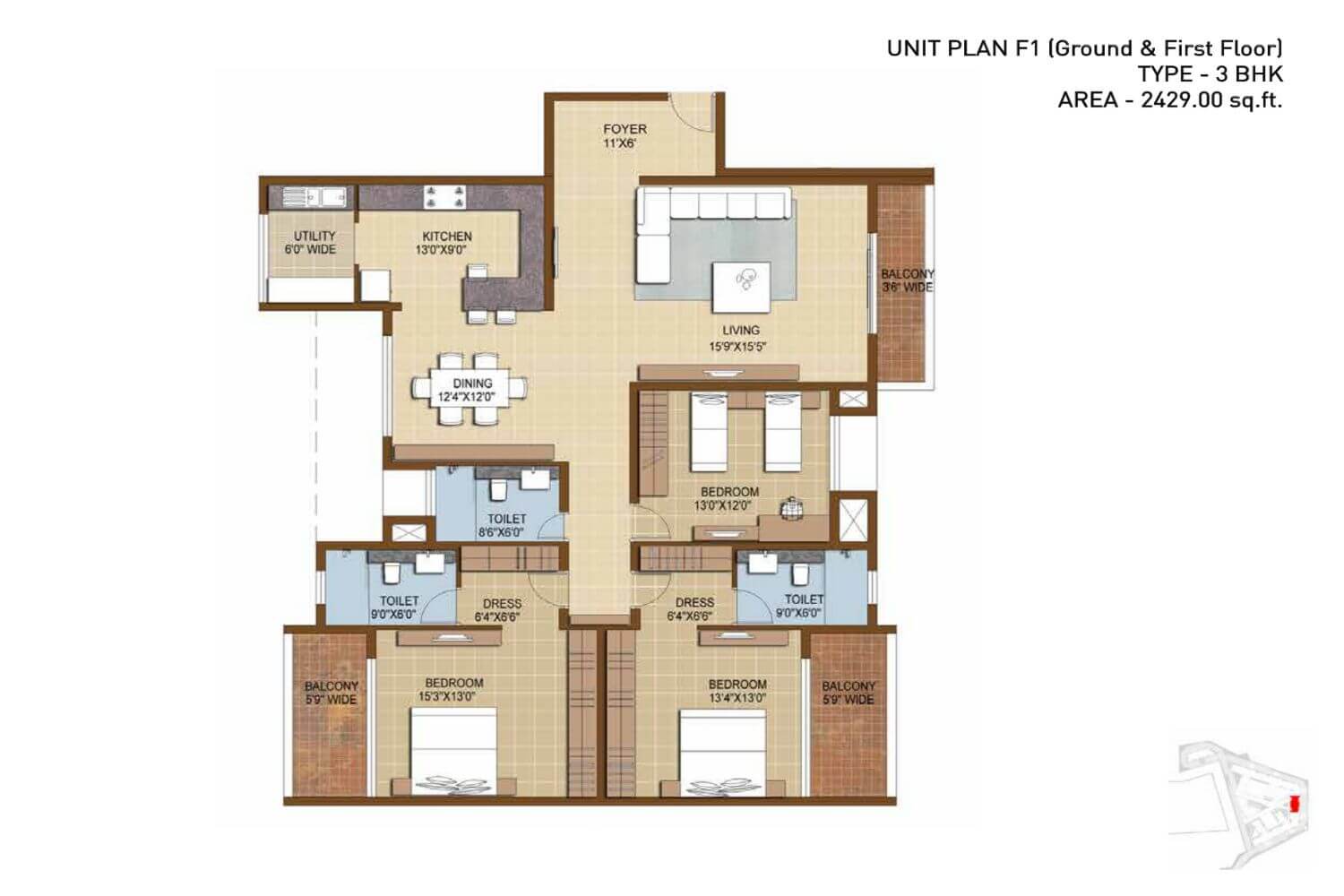 Sobha Infinia Saptrang 3 BHK Floor Plan