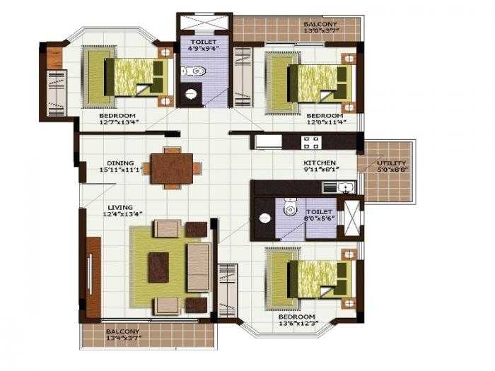 century linea 3 bhk floor plan