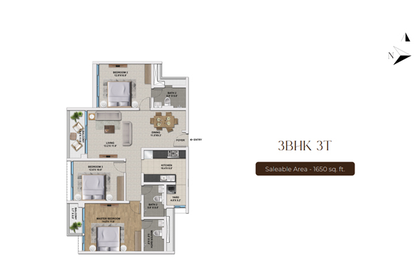 TVS Emerald  Elements 3 BHK 3T Floor Plan