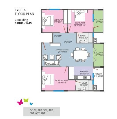 grandeur park 3 bhk floor plan