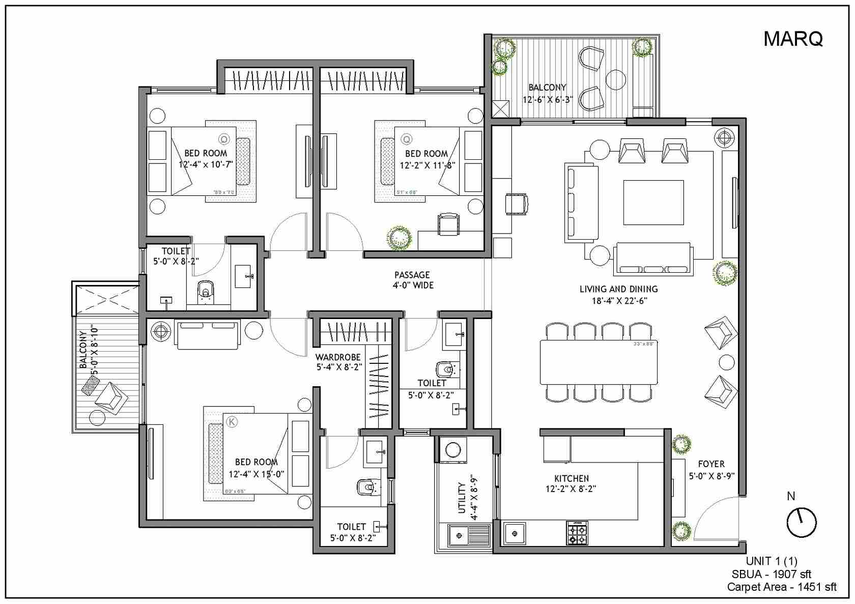 Assetz Marq 3.0 3 BHK Floor Plan