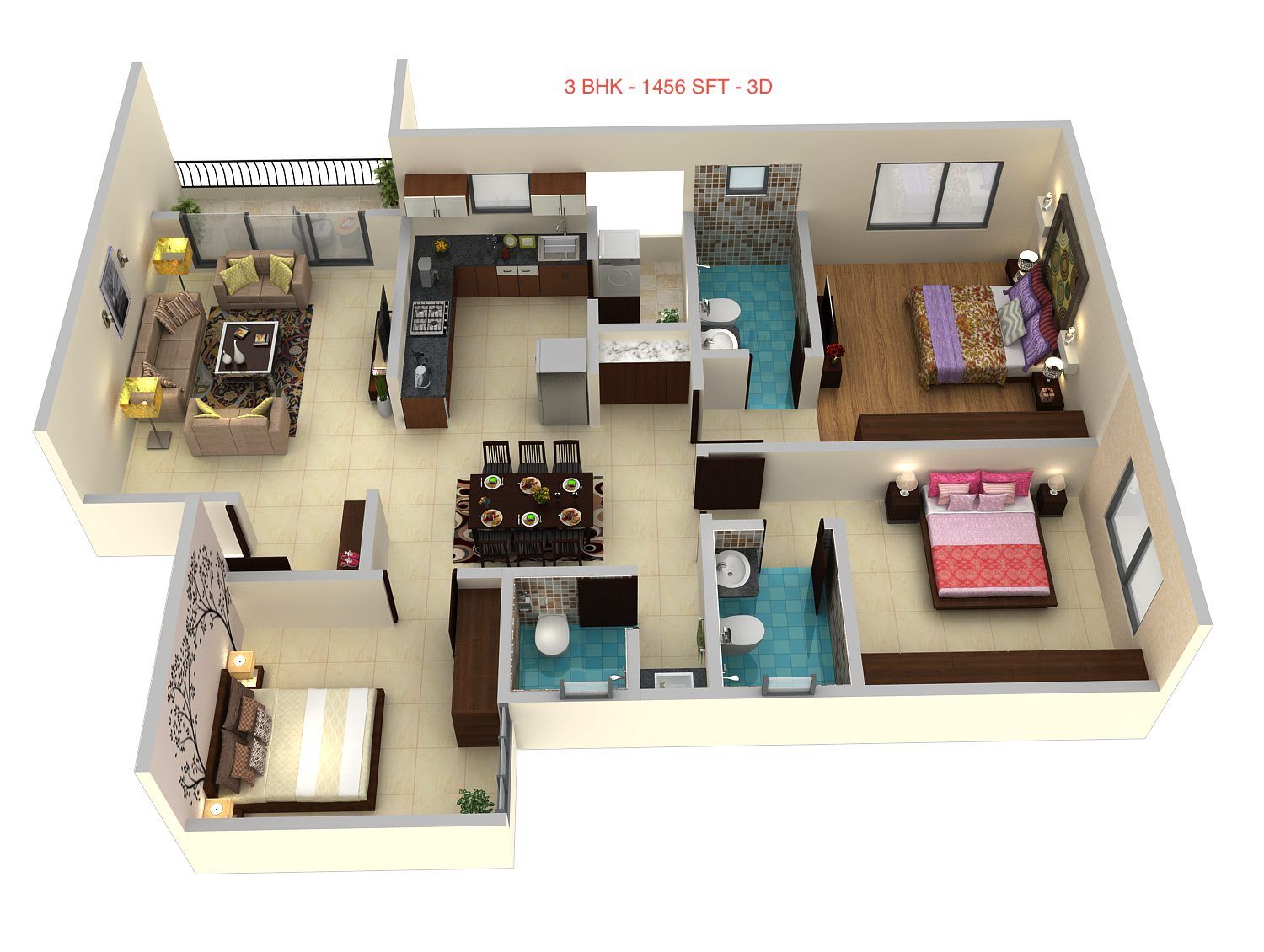 Vaswani Menlo Park 3 BHK Floor Plan