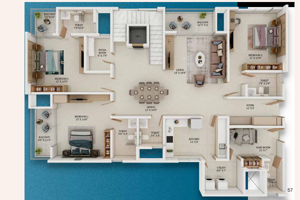 Prestige Somerville 4 BHK Floorplan