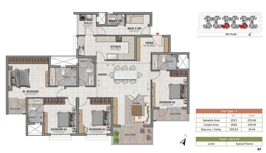 Prestige Elm park 4.5 Bhk 2513 sq.ft