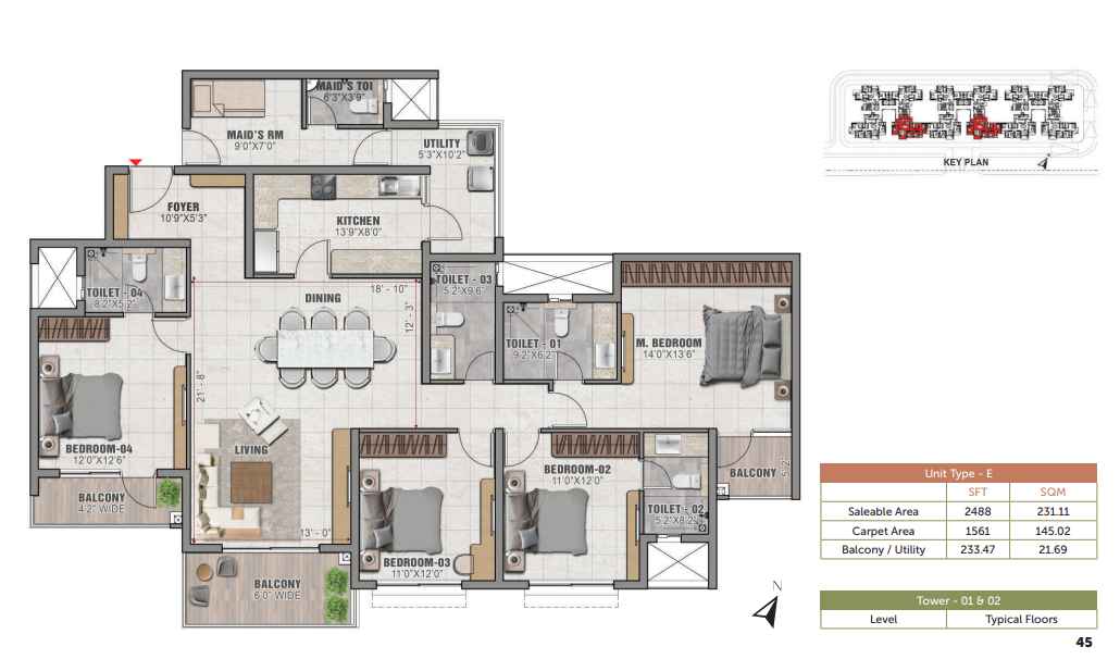 Prestige Elm 4 bhk Floor plan 2488 sq.ft