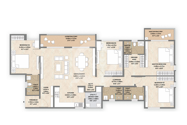 Mahindra zen 4 BHK Floor Plan