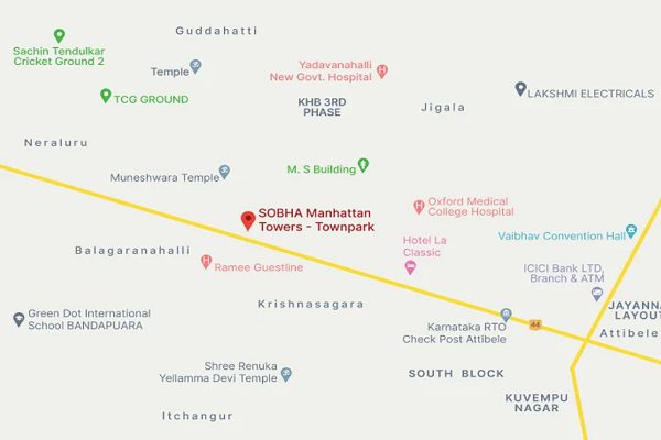 Sobha Manhattan Towers Location Map
