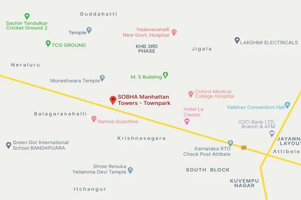 Sobha Manhattan Towers Location Map