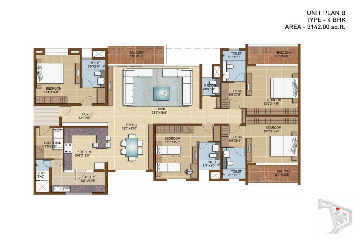 4 bhk floor plan of Sobha Infinia Saptrang Apartments